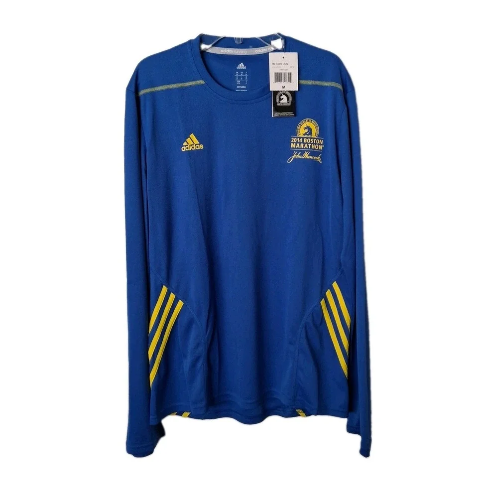 NOS Adidas 2014 Boston Marathon Long Sleeve Shirt Men's Medium Blue Climalite